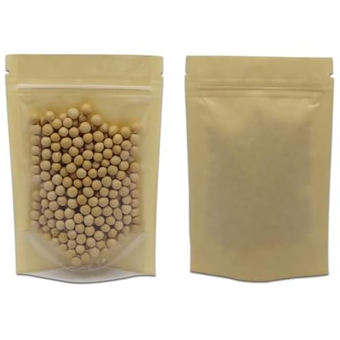 PABCK Clear Front Stand Up Airtight Brown Kraft Paper for Zip Food Storage Lock Bags Reclosable Seal Closure Zipper Resealable Heat Seal Pouch Coffee Snack Packaging (50, 3.9x5.9inch (10x15cm)) Cover