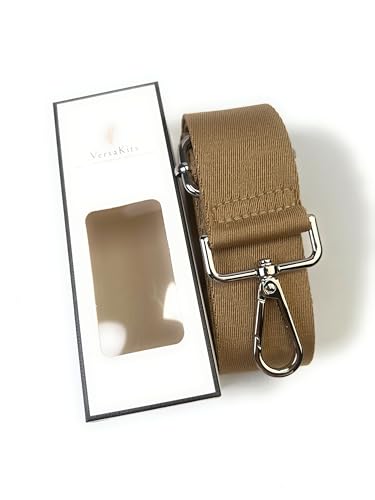Image of Tan Purse Strap with Silver Hardware 1-1 /2 Inch Wide Solid Color Replacement Crossbody Guitar Style Shoulder Strap for Handbags Totes