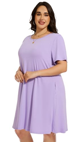 Image of elescat Plus Size Summer Dresses for Women Casual Short Sleeve Pockets Loose Oversized T Shirt Sundress 2026