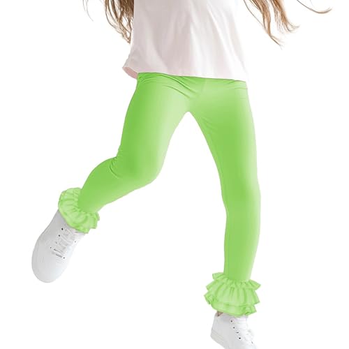 Girls Ruffle Hem Dance Leggings Kids Summer Stretch Solid Casual Sweatpants Tights for 3-12 Years3
