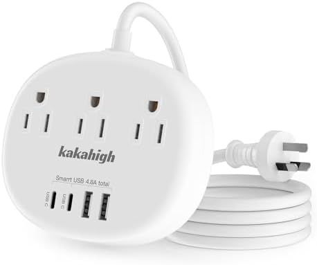 Australia Power Plug Adapter, New Zealand Power Adapter with 3 American Outlets 4 USB Ports (2 USB-C) Total 24W, Type I Plug Adapter for USA to Australia, Argentina, China, 4.2FT