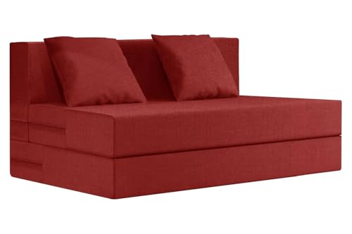 Image of Rosebell Lightweight Easy Two-Person Sofa Cum Bed Jute Fabric- Washable Cover- Including Cushion - Size 4' X 6' Ft (Red) Perfect for Home & Office