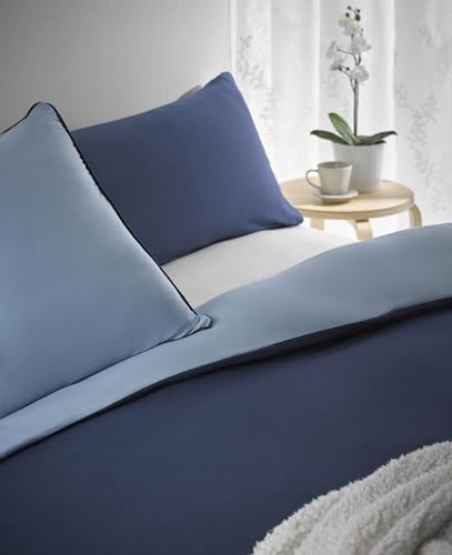 Atenas - Funda Nórdica para Edredón y Almohadón - 100% Algodón Ecológico Peinado Percal 144 Hilos Punto/Jersey - No se Arruga - Modelo Heaven (Marino/Azul, Cama de 90 cm, Individual)