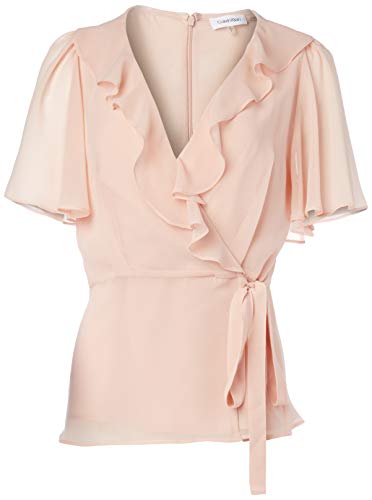 Calvin Klein Women's Wrap Top with Ruffle Sleeve, Blush, Small