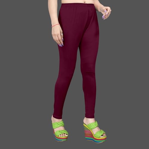 Image of Women's Solid Mid Rise Slim Fit Ankle Length Leggings - Comfortable and Stylish Yoga Pants for Workout, Running and Everyday Wear