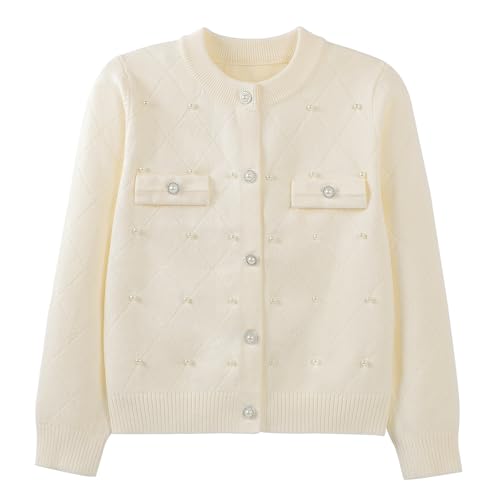Danny D Girls Beaded Knit Cardigan Solid Short Style Front Button Closure Sweater Long Sleeve Elegant Outwear Coat Jacket2