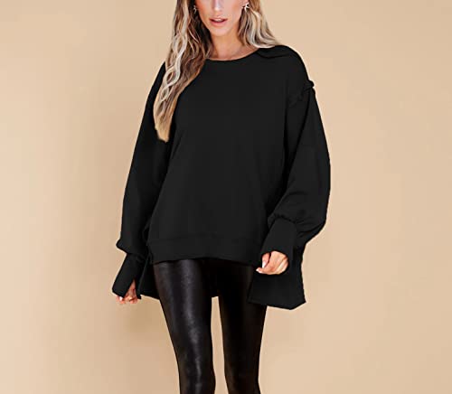 Image of BWQ Womens Oversized Sweatshirt Crewneck Long Sleeve Shirts Pullover Sweatshirts S-2XL
