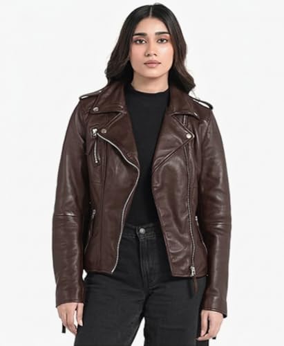 STREGA Women's Lambskin Leather Motorcycle Jacket