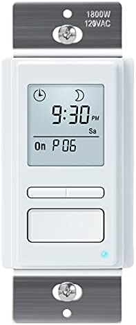 Toolhome 7 Day Programmable Light Switch Timer, in-Wall Timer Switch Automatically Turn On and Off Your Lights at Sunrise/Sunset for Lights Fans Motors, Neutral Wire Required