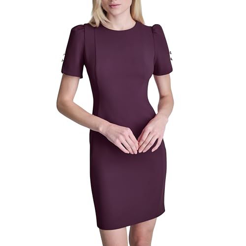 Image of DKNY Women's Short Tulip Sleeve Sheath Dress with Button Detail