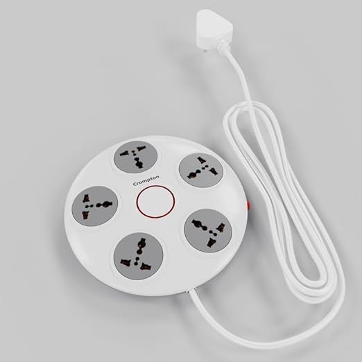 Crompton Powerbox Alpha C Round Extension Board | 5 Universal Sockets | 2-Meter Cable Extension Cord | Master Switch with Indicator | Surge Protector | Extension Board for Home & Office | (White)-image-29