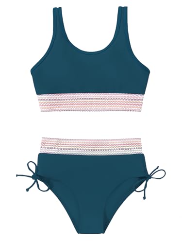Teen Girls Swimsuit Two-Piece Bikini Set Adjustable Straps High Waist Bathing Suit Kids Athletic Swimwear with Chest Pad