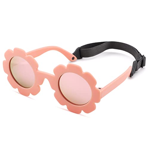 Image of Hycredi Flexible Bendable Flower Baby Polarized Sunglasses with Strap for Newborn Infant Girls Age 0-24 Months