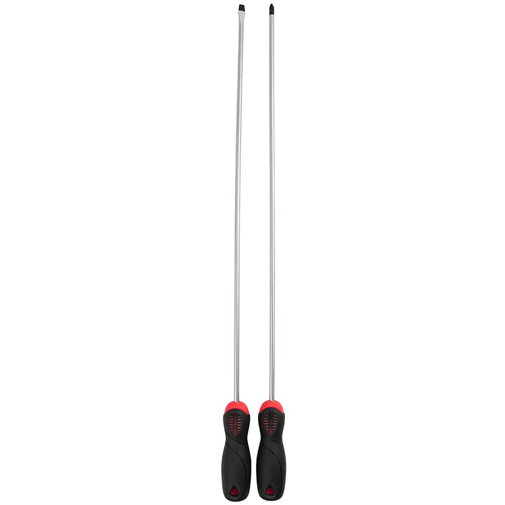 Dekton 2pc PZ2 & Flat Head Extra Long Screwdriver Set 450mm with Magnetic Tip