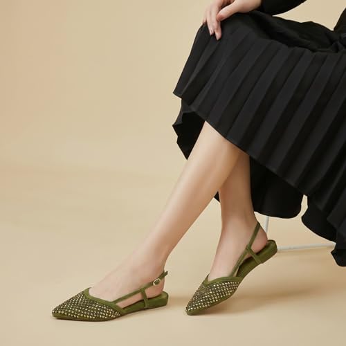 Image of USIMAD Women's Suede Mesh Slingback Flats Pointed Toe Breathable Comfortable Office Dress Shoes