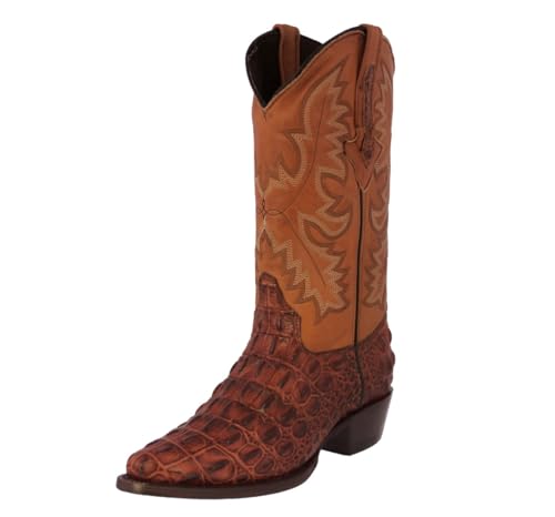 El Presidente Mens Western Cowboy Boots Cognac Leather Alligator Back Pattern J Toe