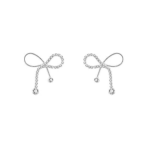 SEVENSTONE Bowknot Tassel Earrings Silver Cuff Pearl Cubic Zirconia Crawler Bow Stud Chain Crystals Earrings Set for Women Cover