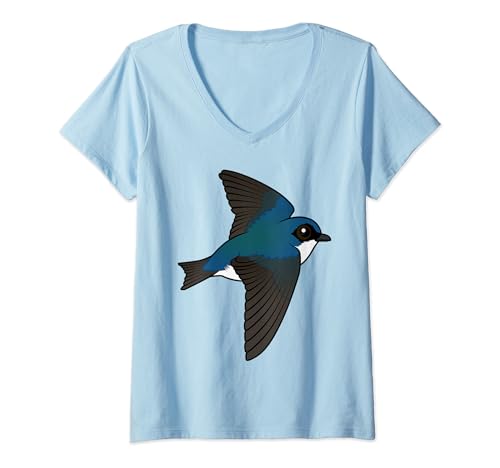 Womens Cute Cartoon Tree Swallow Flying Birdorable Species V-Neck T-Shirt