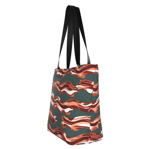 Bacon Pattern Print Lightweight Shoulder Bag Summer Outings Tote Bags Travel Hiking Work Casual Use4