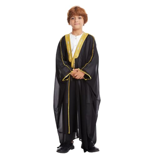 FYMNSI Boys Robe Islamic Muslim Clothes Kimono Loose Abaya Long Sleeve Embroidered Chiffon Kaftan Cardigan Casual Dubai Thobe