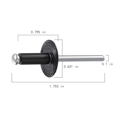 Image of Wensilon(150 pcs) 3 /16 * 1 /2 inch Large Cap Open End Black Aluminum Blind Rivets,5 * 13 Blind Rivet