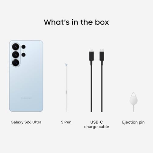 سامسونج جوال جالكسي اس 26 الترا، هاتف ذكي بنظام اندرويد غير مقفل، 512GB، شاشة للخصوصية، جالكسي ايه اي، كاميرا ذكاء اصطناعي، شحن فائق السرعة 3.0، بطارية متينة، 2026، اصدار عالمي، ازرق سماوي