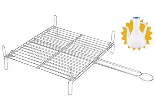 HR Hogar - Parrilla para Barbacoa de Acero Zincado Doble, 50x50 cm - Fabricado en Europa - Regalo Salsera 350 mL - Fácil Limpieza, Resistente y Duradera