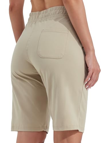 Willit Short feminino 25,4 cm Bermuda de algodão longo yoga exercício comprimento até o joelho trein