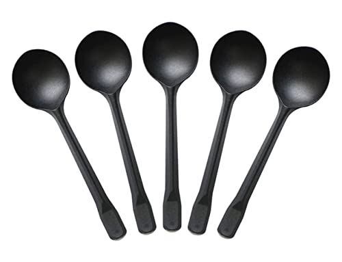 Obtanim 100 Pack Large Disposable Plastic Spoons Heavy Weight Individual Wrapped Teaspoons For Soup Dessert Ice Cream (Black, 6 Inches) #TOP22
