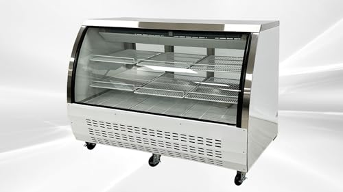 Elite Kitchen Supply Commercial Deli Refrigerator, ETL Bakery Pastry Deli Meat/Seafood Display Case, Fridge Cooler Merchandiser Showcase, Curved Glass, Restaurant Stainless Steel 65