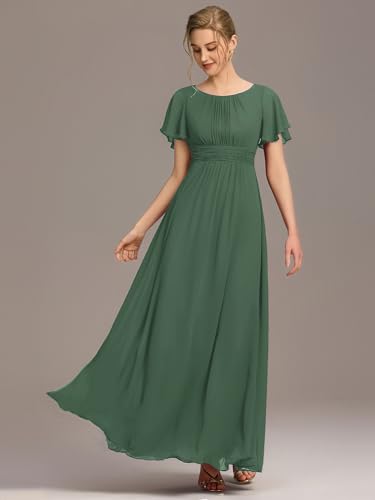 Image of Ever-Pretty Women's Spring Elegant Round Neck Short Sleeve Chiffon Empire Waist Floor Length Formal Dresses Bridesmaid Dress