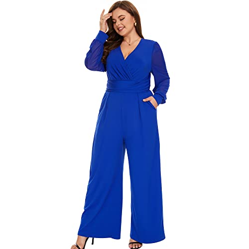 Tanmolo Women's Jumpsuits, Rompers & Overalls Elegant Plus Size Long Sleeves Jumpsuits For Women Dressy Wedding,Blue 4Xl #TOP4
