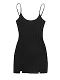 Floerns Women's Split Hem Rib Knit Spaghetti Strap Night Out Bodycon Short Dress Black M