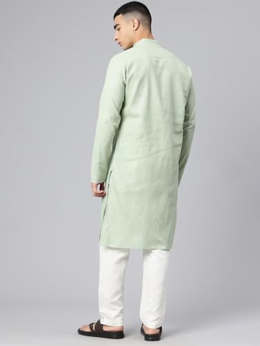 Image of Majestic Man Men's Cotton Regular Fit Casual Mandarin Collar Ethnic Motifs Solid Long Kurta
