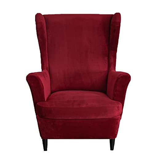BACoverZone Funda Sillon Orejero Elástica para IKEA Strandmon, Funda Sillon Terciopelo, Funda Sillón Relax 1 Plaza (Jiuhong)