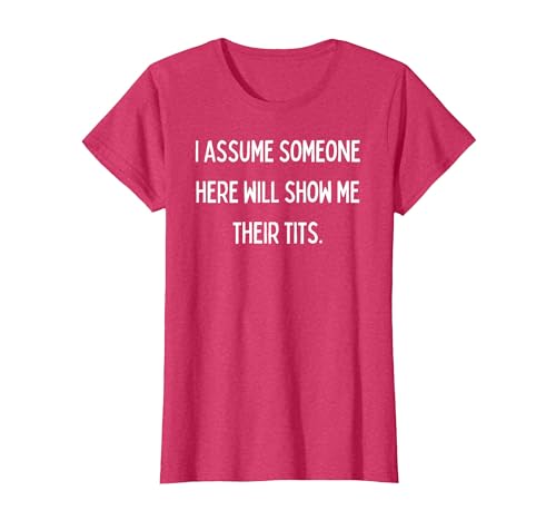 Fun Graphic-I Assume Someone here Will Show me Their Tits T-Shirt, Women, Red Heather, XX-Large