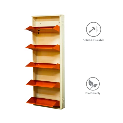 Image of DELITE KOM 24 Inch Wide, 5 Shelf Metal Shoe Rack Wall Mounted for Home with Central Lock Holds Upto 15 Shoes or 25 Slippers Pair | 1 Year Warranty | (67 x 24 x 5 Inch, Ivory Orange) DIY Space Saving