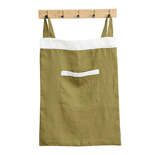 Gyihoong Hanging Laundry Bag, 100% Linen Door Hanging Laundry Hamper，Large Dirty Clothes Storager Hanging Hamper With Front Pocket Space Saving For Bathroom Dorm Wall, 20X27 Inches Olive Green #TOP19