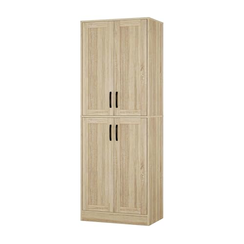 Image of Hamesen Storage Cabinet, Kitchen Cabinet with Doors & Shelf, Tall Storage Cabinet for Bathroom, Living Room, Entryway,Natural