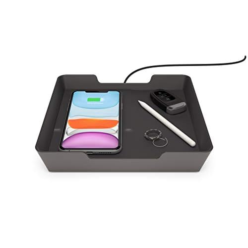 EINOVA Aufbewahrungsbox zum kabellosen Laden – Schnellladung bis zu 10 W für Smartphones – iPhone 12/11 / 11 Pro/XS/XS Max / 8/8 Plus/AirPods/AirPods Pro/Samsung Galaxy S20 / S10 – Graphit