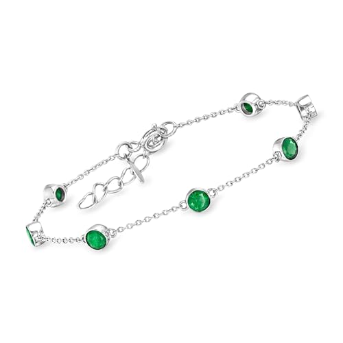 Ross-Simons 1.70 ct. t.w. Emerald Station Bracelet in Sterling Silver. 7 inches