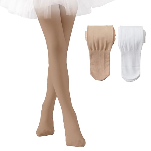 Image of EPEIUS Fleece Lined Tights for Girls Winter Warm Leggings Toddler Thick Thermal Dance Tights 900D Black Nude Ballet Pink
