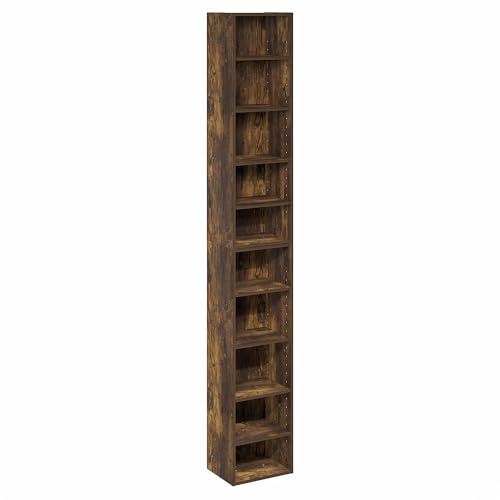 Image of Furinno PASIR Book Shelf, 10-Tier Bookshelf, Bookcase with Open Shelf, 9.2 x 11.8 x 78.7, for Living Room, Bedroom, Home Office, Amber Pine