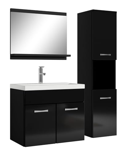 Badplaats B.V. Meuble de Salle de Bain Montreal 60 cm lavabo Noir Brillant - Armoire de Rangement Meuble lavabo evier Meubles