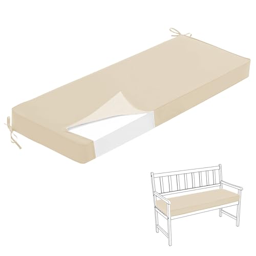 HJZPWB 5 cm de Grosor Ribetes Cojin Banco Exterior Impermeable Cojines para Banco Desmontable Colchoneta Banco Jardin Cojines Banco Exterior Jardin Cojin para Banco,Beige,130X50X5CM