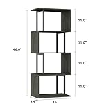 Furologee Geometric Bookshelf 5 Tier Bookcase, Industrial S-Shaped Display Storage Shelf for Small Space, Tall Metal Wood Decorative Standing Shelves for Bedroom, Living Room, Office, Black Oak - Image 3