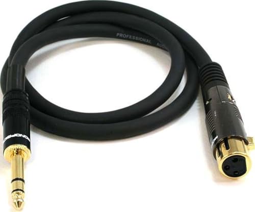 Image of Monoprice 104768 3-Feet Premier Series XLR Female to 1 /4-Inch TRS Male 16AWG Cable gold