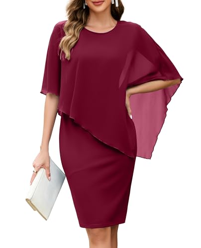 oten Women's Crew Neck Sleeveless Sheath Cape Chiffon Wedding Guest