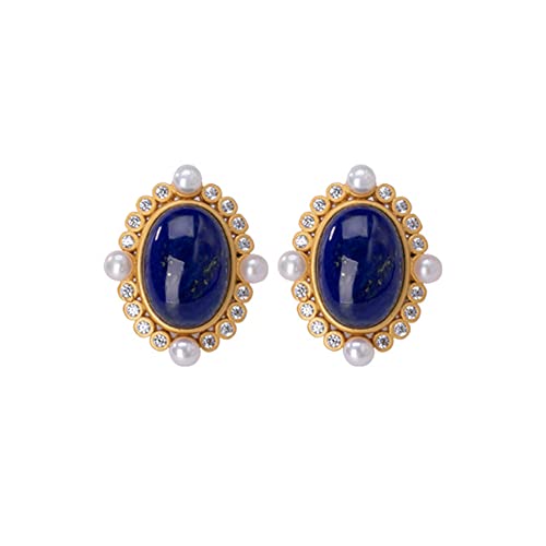 Boucles d'oreilles à tige en argent avec perles de lapis-lazuli délicates et élégantes