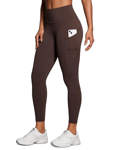 CRZ YOGA Women's Naked Feeling Workout Leggings 25 Inches - High Waisted Yoga Pants with Side Pockets Running Tights Hot Fudge Brown Small
